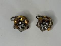 Beautiful Vintage Amber and White rhinestones Clip On Earrings