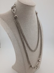 1960s silver tone multi chains ball beads open triangle design accents necklace