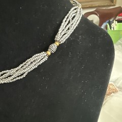 VTG Czech Republic Glass Seed Bead Necklace 16” Silver Button Loop Clasp