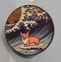 Vintage Corgi Surfer Dog High Tide Cartoon Character Brooch Pin Jewelry M94
