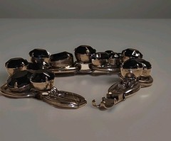 Juliana D & E Layered Jet Black Silvertone 5 Link Bracelet 6.50 BOOK Ref 1062