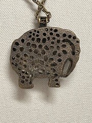Large Elephant Pendant on Brass Tone Long Chain Vintage