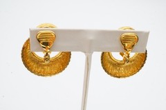 Vintage Clip On Earrings Gold Tone Textured Doorknocker