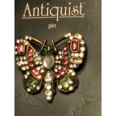 Hildie & Jo Antiquist Butterfly Rhinestone Brooch Pin Gold Tone NWT