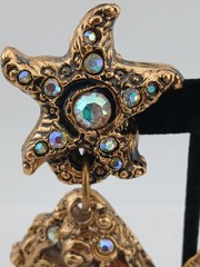 EXTRAORDINARY JACKY DE G Gold Tone AB Stones Starfish dangle clip-on earrings