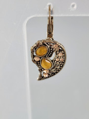Vintage Crescent Teardrop Lever Back Silver Tone Dangle Earrings Yellow Boho