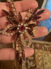 Vintage Gold Tone D&E Purple Glass AB Rhinestone Necklace Bracelet Earrings READ