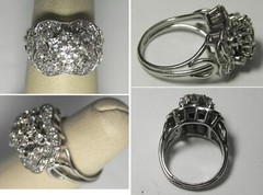 V282 Vintage Solid 18K White Gold 1.50ctw Diamond Cluster Ring, Sz 5.50