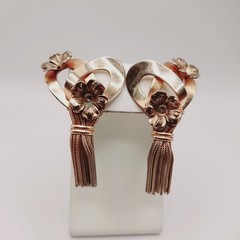 Vintage 1950s Gold Tone Tassel Clip Earrings with Flowers, 2.5 Inches