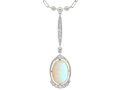Antique 2.35Ct Opal and 0.60Ct Diamond, 18k Yellow Gold Pendant Circa 1920