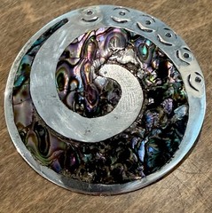 Vintage Midcentury Mexican Abalone Brooch Pendant– Spiral Modernist Design 925