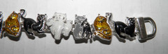 Vintage Silver Plate Enamel Cat Link Bracelet 7 1/4″ Magnetic Clasp Closure EUC