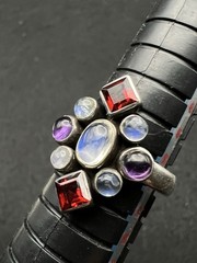 Nicky Butler Sterling Silver Garnet Moonstone Amethyst Cluster Ring Size 5.75