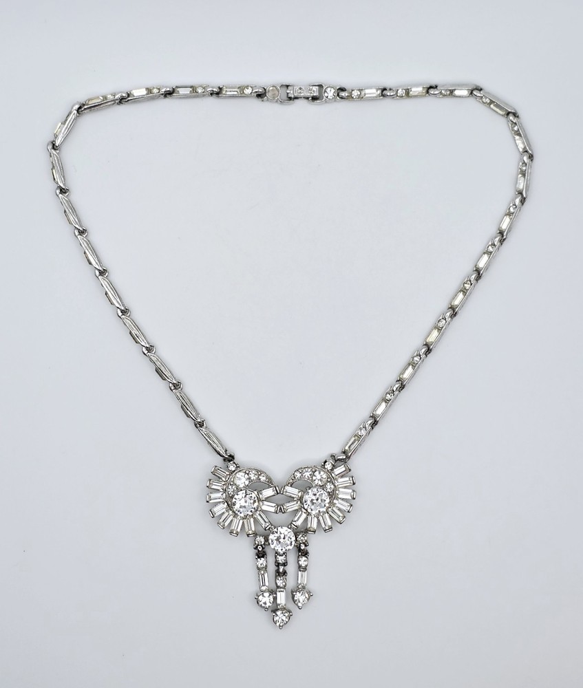 Vintage Bogoff Signed Rhinestone Statement Necklace Art Deco Repair Craft Wear