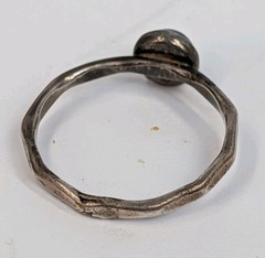 Vintage Sterling Silver .999 Minimalist Banded Black Agate Hexagonal Ring Sz 7