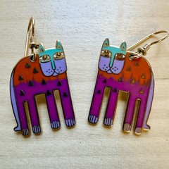 Laurel Burch Alexander’s Animal Cat Dangle Earrings 1980s Vintage