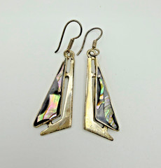 Vintage Mexico 925 Sterling Silver Abalone Shell Inlay Dangle Earrings TC-102