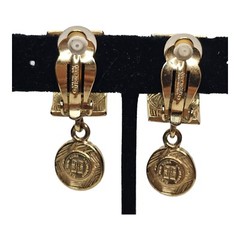 Givenchy Clip Earrings Logo 4G Dangle Pearl Gold Runway Signed 80s Vintage