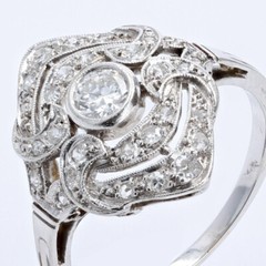 French Art Deco Inspired Cocktail Ring 2.3 Ct Lab Created Diamond 10k White Gold