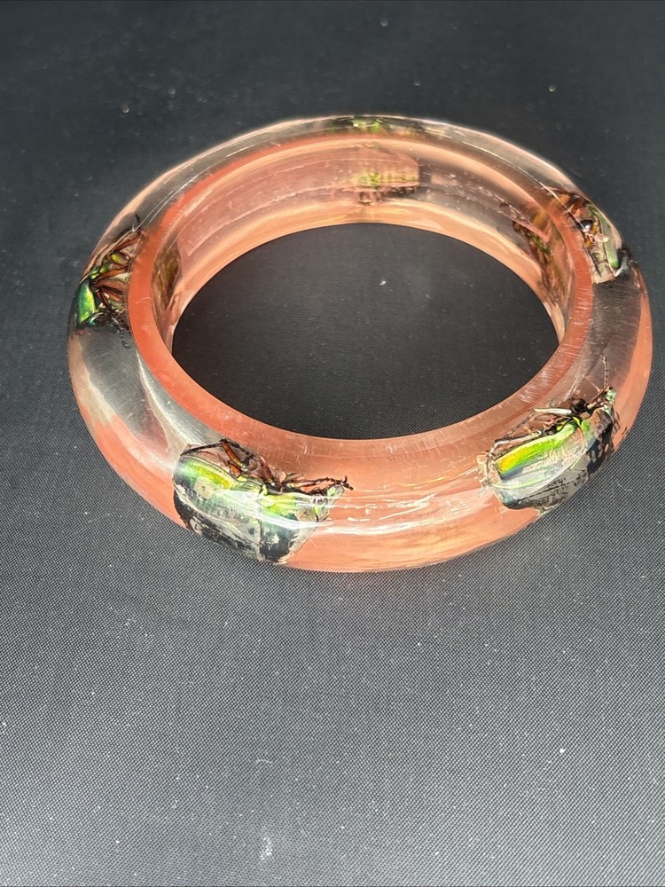 Clear Soft Pink Vtg Beetle Bracelet Translucent Resin,,1960s, NOS(#5)