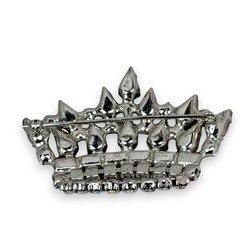 Vintage Signed B David Multicolor Rhinestone Faux Pearl Crown Brooch Pin 1960s
