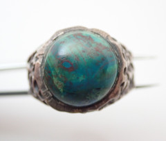 Vintage Chrysocolla Brutalist Modernist Sterling Silver Band Ring Sz 9.75