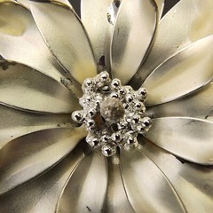 Vintage 3D Flower Brooch Pin Brushed Silver Tone Curled Petals Retro 1960s 2″