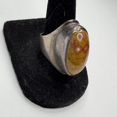Vintage Sterling Silver Poppy Jasper Statement Ring Sz 7.25 16g Southwestern