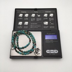 925 Sterling Silver Natural Turquoise & Black Onyx Flower Necklace 20” #42