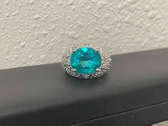 925 Sterling Silver vintage cocktail ring .5” aquamarine Ring 8 ornate MCM domed