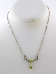 Sterling Silver Dual Peridot Pendant Necklace 925 16.25 Inches Long 4g Weight