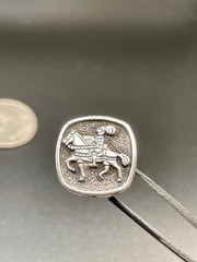 Vintage Knight Horseman Cufflinks Silver tone Black Granule Heraldic