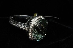 9.38ct Green Amethyst Praisiolite Cocktail Ring 14k White Gold with Diamonds