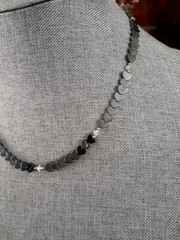 Hematite Heart shaped Bead Necklace with Clear Crystal Station Necklace 18″
