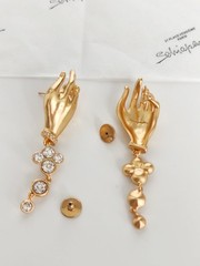 Schiaparelli Gold Tone Hand Clover Drop Earrings