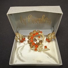 Vintage Signed Eisenberg ICE Brooch Pin & Clip Earrings – Original Box -stunning