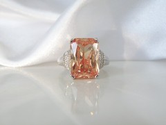Vintage Sterling Silver 925 Large Champagne Gemstone Cable Ring Size 7