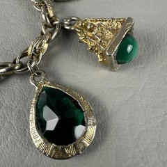 Vintage Charm Bracelet Gold Tone Glass Charms South Africa Coin 6.5″