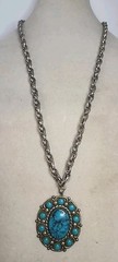 Vintage Bell Trading Post 1970s Nickel Silver Turquoise Pendant Necklace 25″