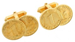 Vintage Gold Tone Double Coin Deutschland Pfennig Swivel Attach Cufflinks