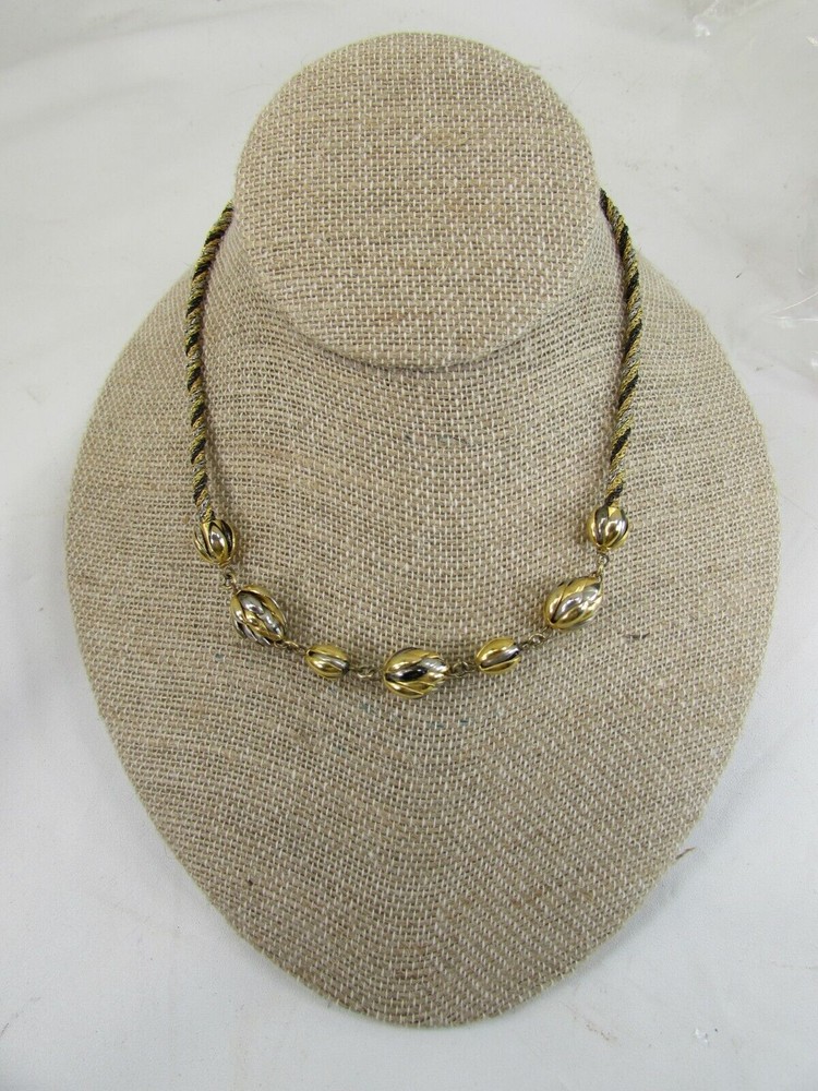 Vintage Lind Gal LG Rope Necklace Black Gold Tone 52631