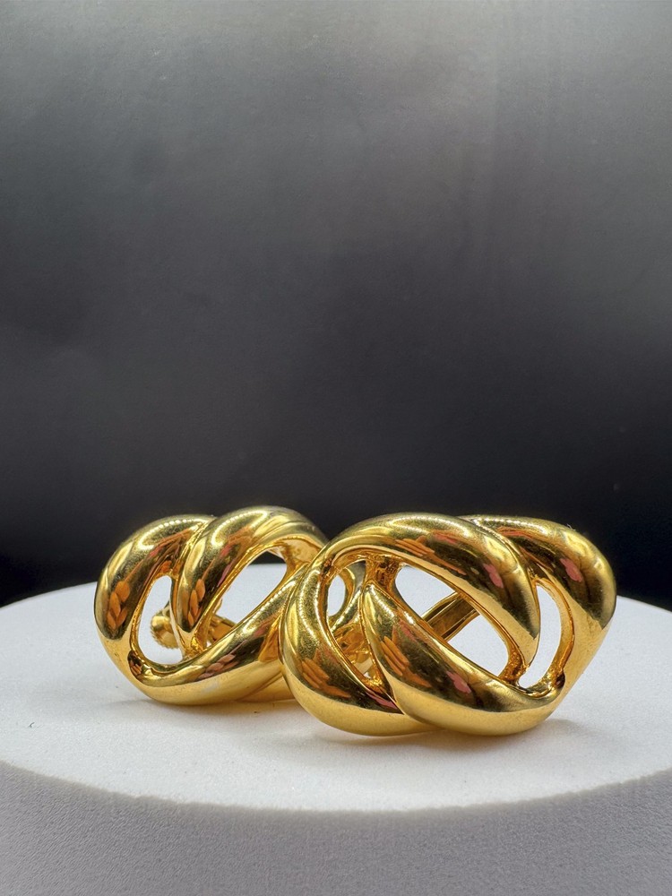 VINTAGE SIGNED NAPIER GOLD TONE TWIST KNOT SCREW BACK CLIP EARRINGS