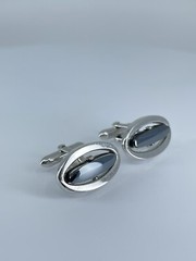 Vintage Swank hematite cufflinks long oval open silver tone design 3/4″
