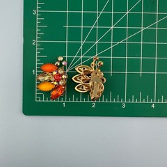 Vintage Rhinestone Clip On Earrings Orange Yellow Frosted Lucite Flower Climbers
