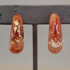 Vintage Hoop Clip On Earrings Speckled Acrylic Brown 1″