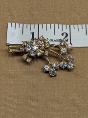 Vintage Coro Floral Spray Brooch Rhinestone Gold Tone 1940s 1950s Costume Pin