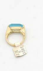 Vtg Sz 5 Ring Lg Aqua Blue Cubic Zirconia 18KGE Gold Electroplated Jewelry StyL2