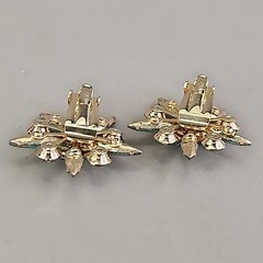 Vintage Judy Lee Rhinestone Brooch Clip On Earrings Set Blue Flower Original Box