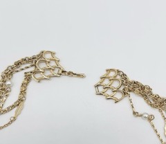 Vtg-Multi-Layer GOLD TONE-Chain NECKLACE-Faux Pearls-LONG LAYERED-Statement