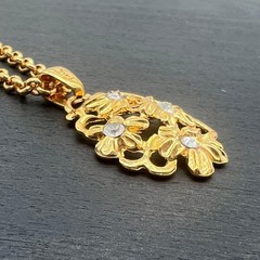 YSL Yves Saint Laurent Vintage Floral Necklace Gold Tone Rhinestone Rare Jewelry